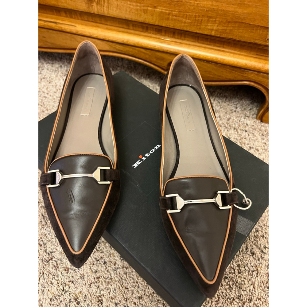 New Kiton Brown Suede Leather Loafers Flats Size 40/9.5 Fit Best - Picture 3 of 3